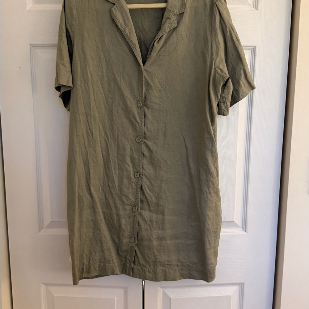 Everlane Olive Green Shirt Dress - Picture 3 of 6